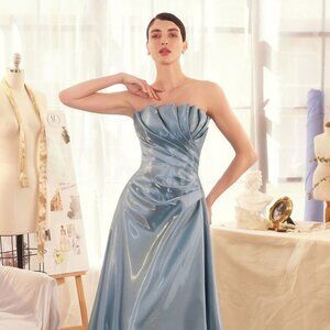 New Formal A-Line Strapless Long Gown  Liquid Satin w/ Zipper Back CD A1439